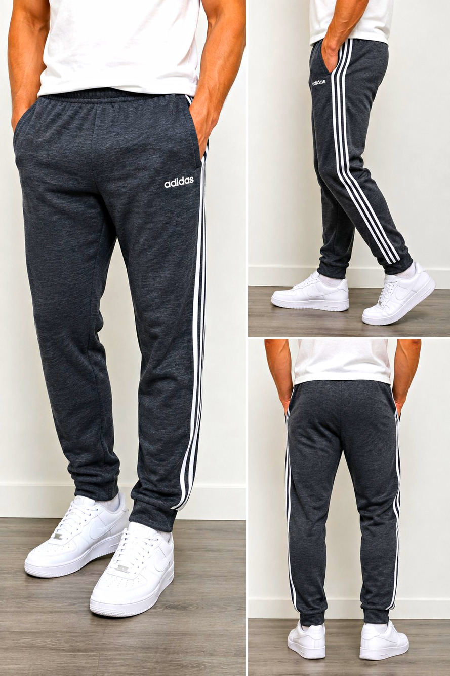 Adidas Men’s XL Jogger Sweatpants Gray Heather 3 Stripe Fleece Athletic Pants